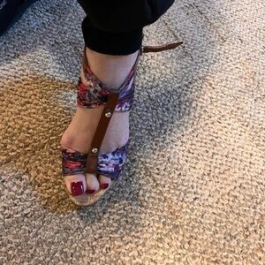 Unisa Pink and Brown Wedge Sandals with Crisscross Straps